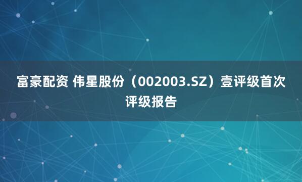 富豪配资 伟星股份（002003.SZ）壹评级首次评级报告